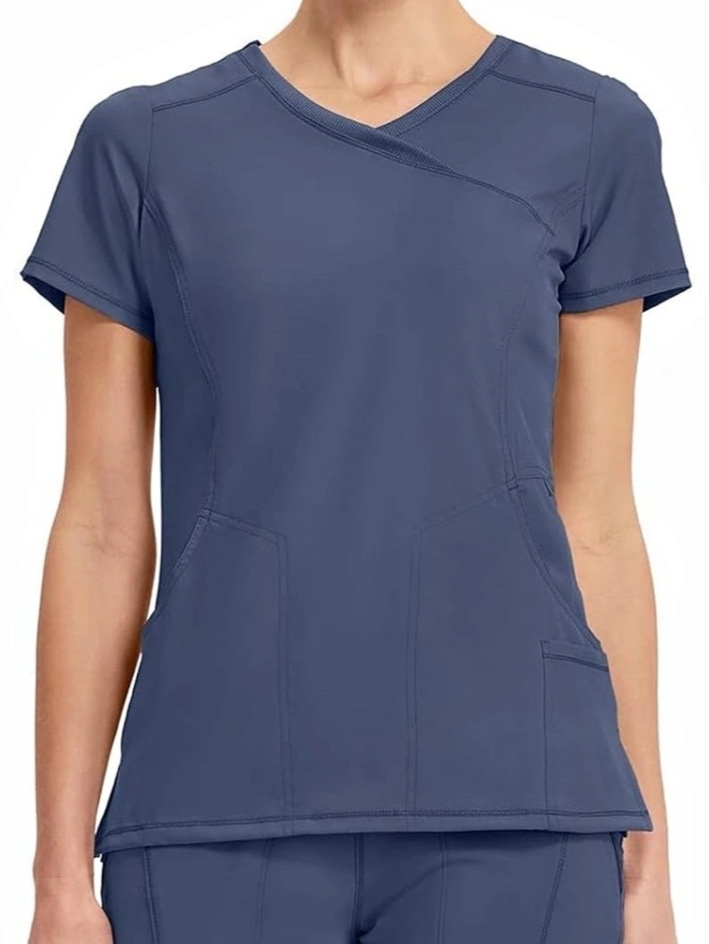 Cherokee Infinity Women's 4-Pocket Knit Panel Mock Wrap Scrub Top Infinity